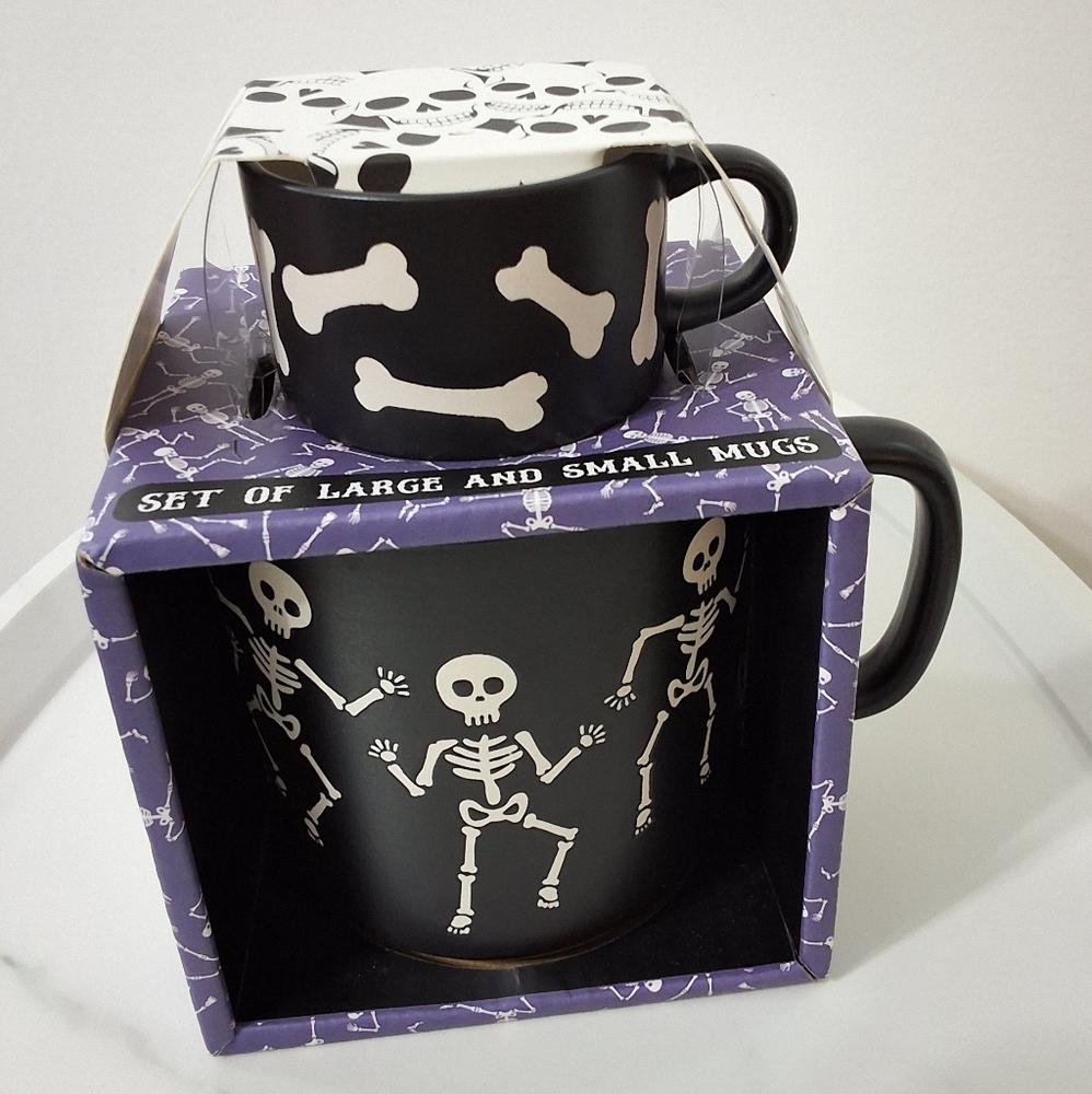 NEW Skeleton & Bones Mug Set | Large & Small Halloween Coffee Cups Mugs